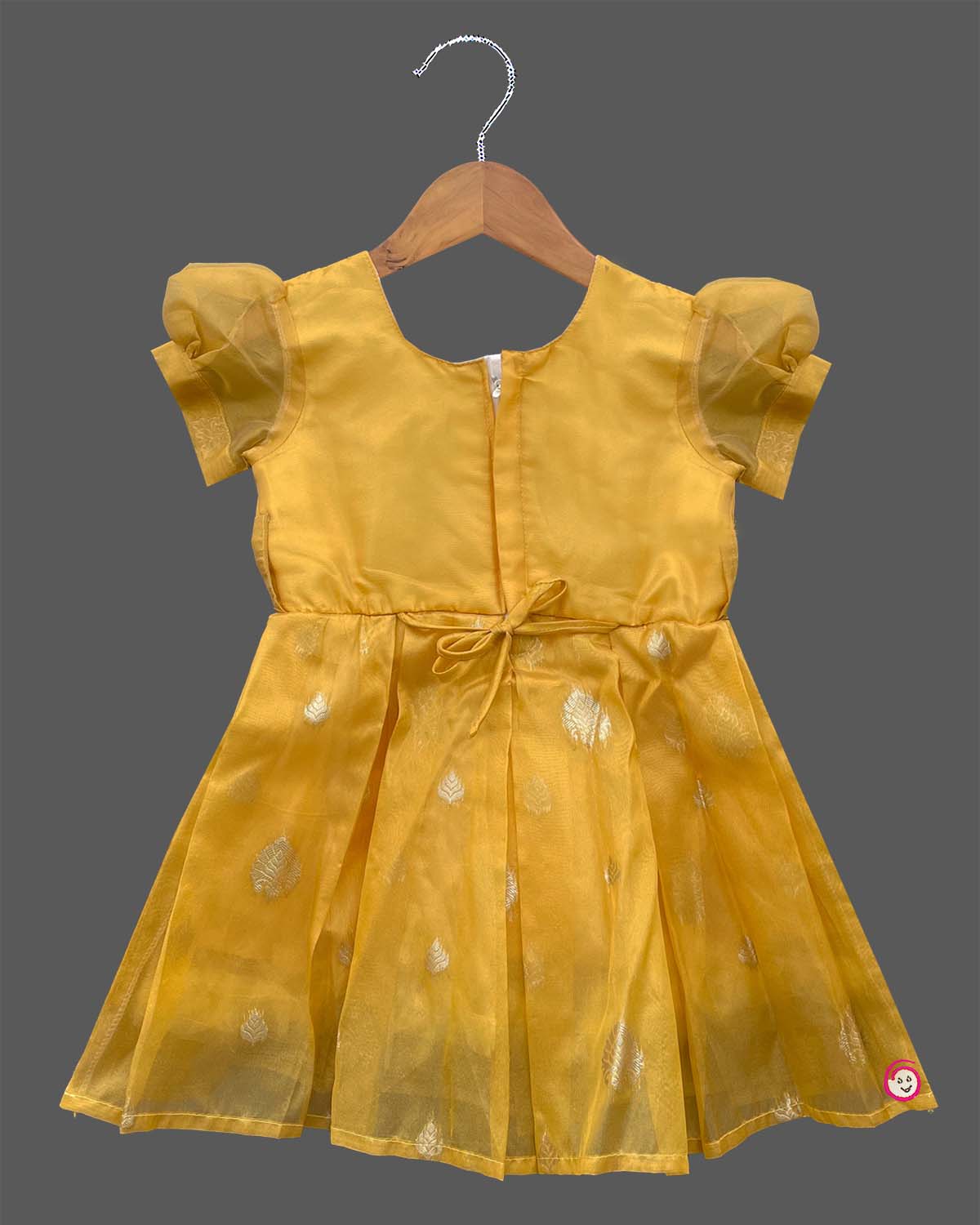 Toddler yellow cotton silk frock with border for festive wear