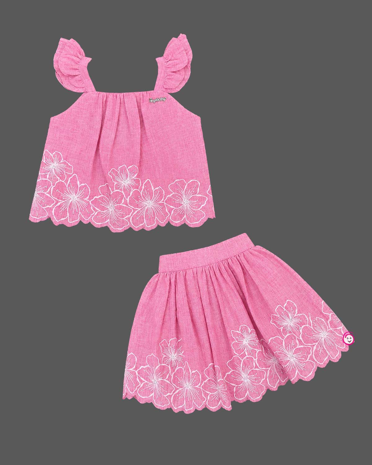 Baby girl lehenga featuring floral embroidered scalloped hem top and flared skirt