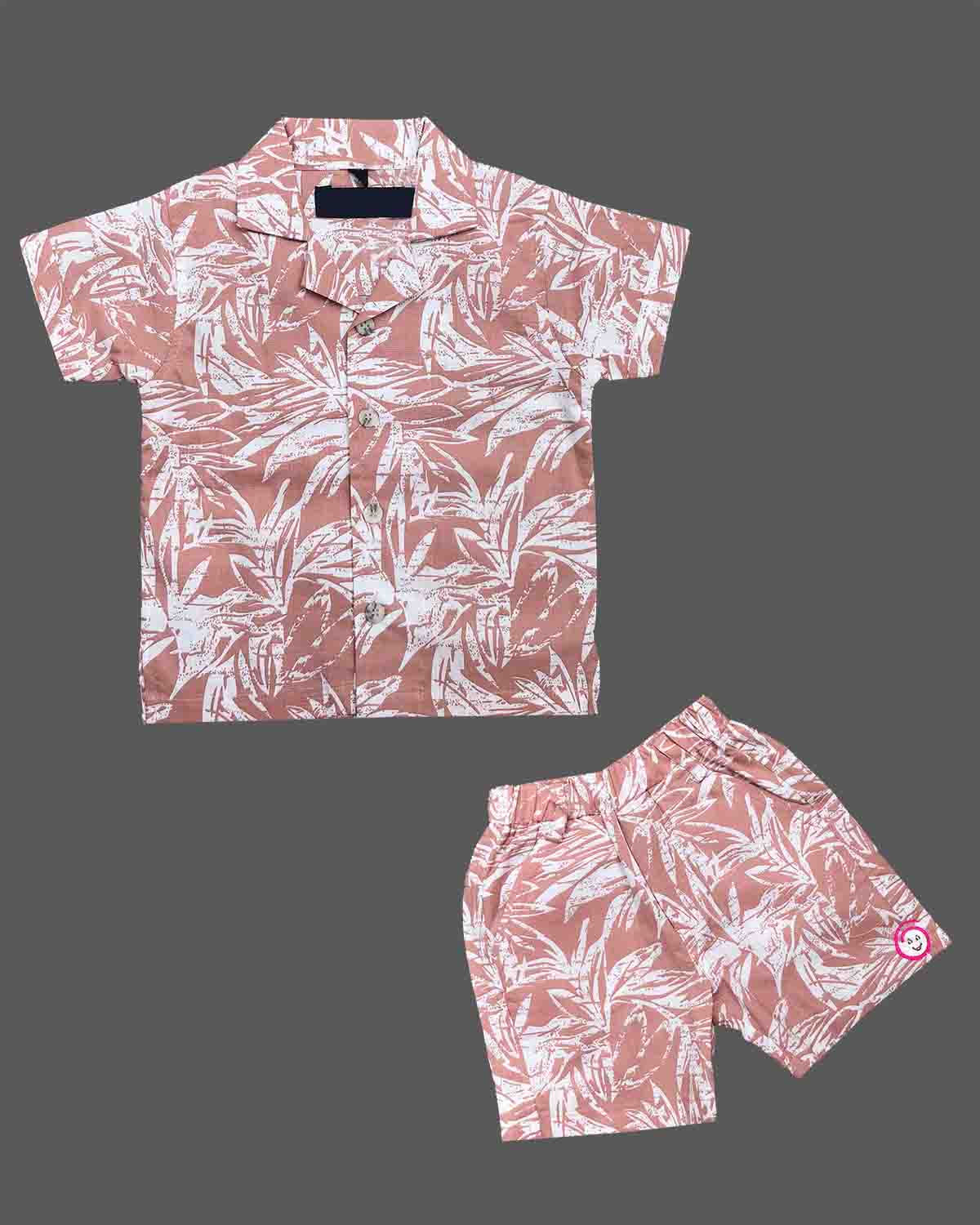 Matching printed button down short sleeve shirt and shorts set for kids casual wear