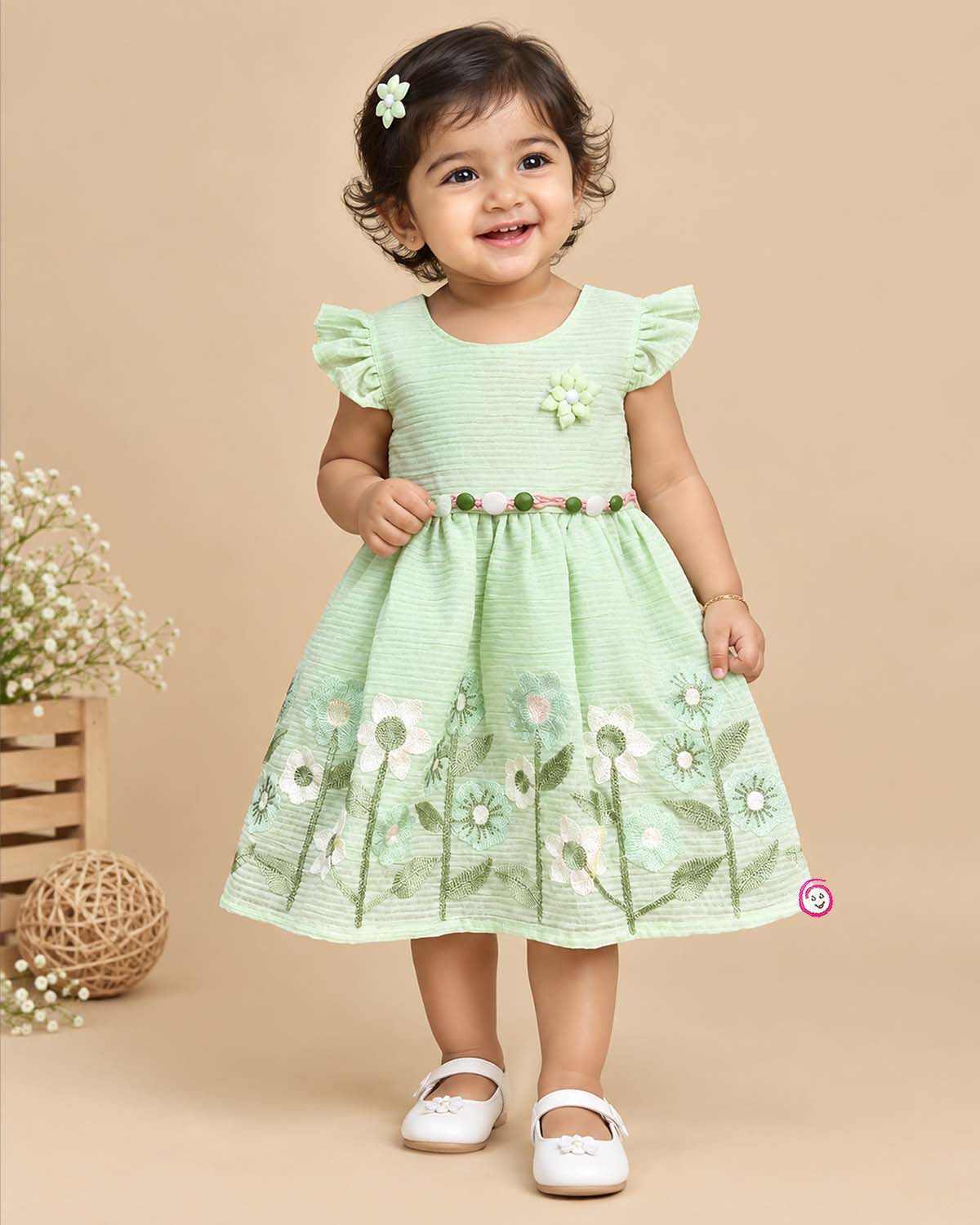little princess embroidered cotton frock with frill sleeves for festive wear