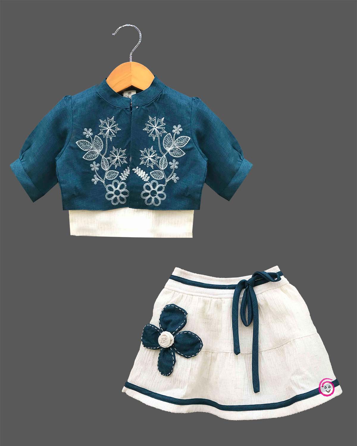 Baby girl floral top skirt set with jacket for kids party wear