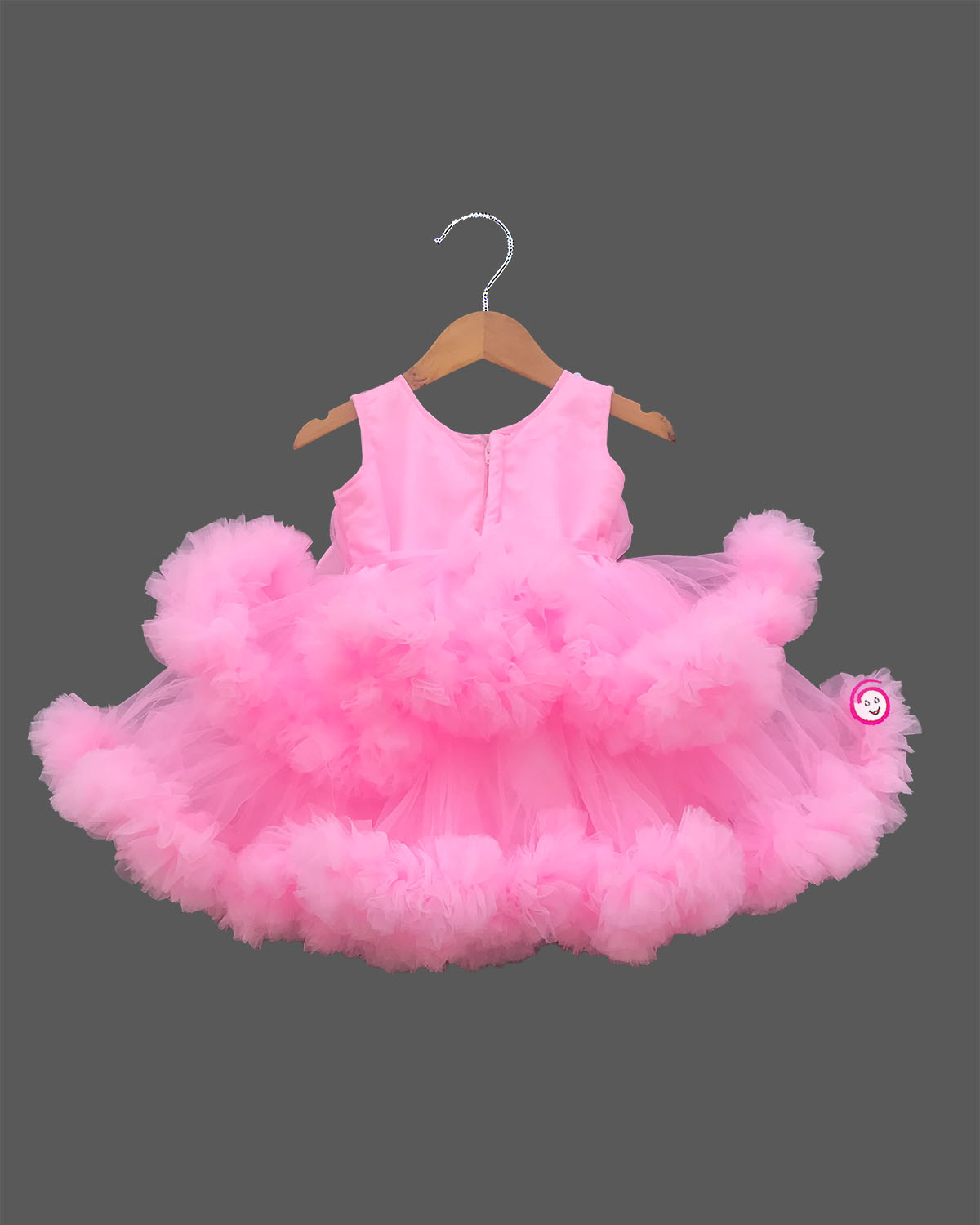 Girls fashion partywear frock with flower detail for birthday, wedding, and reception functions