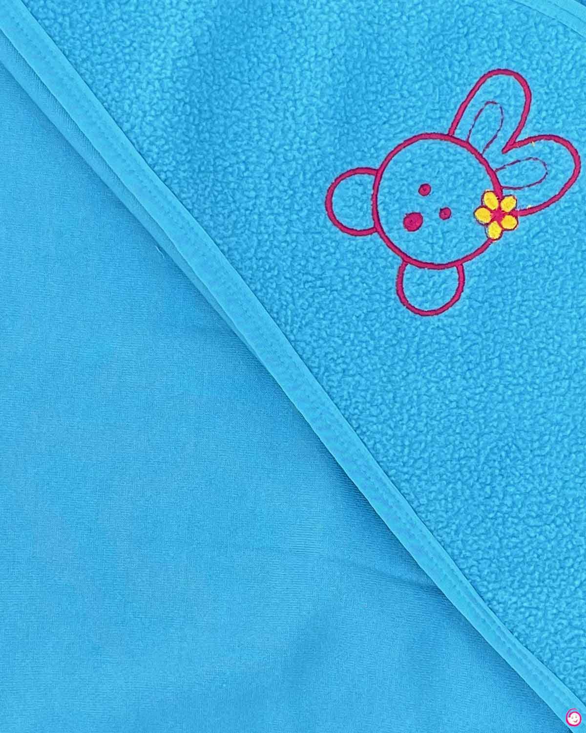 Kids teddy applique Hooded Towel - Blue