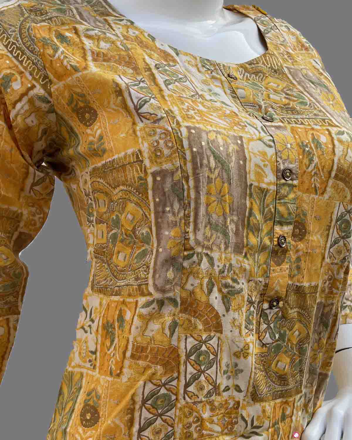 Printed Long Maternity & Feeding Top With Zip - Yellow