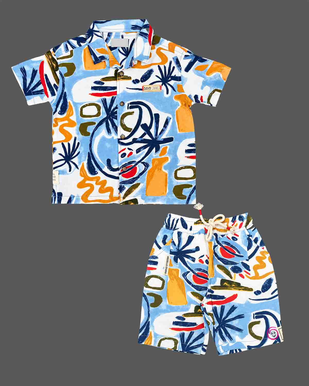 Boys abstract printed shirt and matching shorts set for kids casual wear and summer outings
