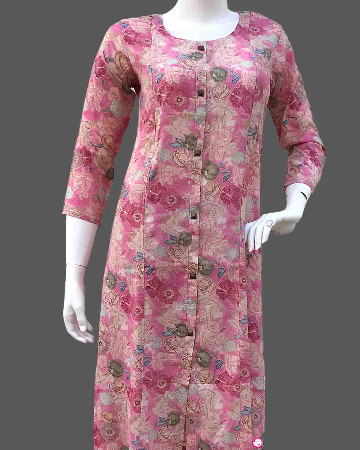Maternity overall floral printed full sleeve top & pant set - Pink