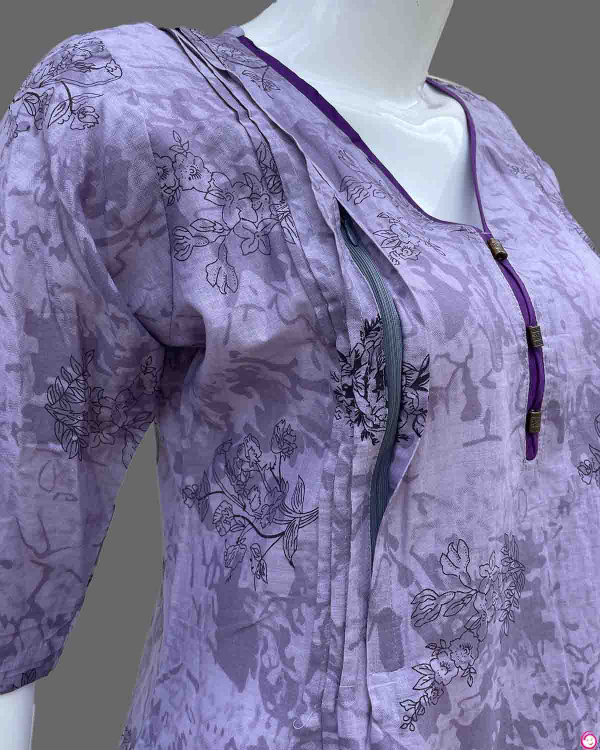 Women Over All Floral Printed Kurti With Zip - Lavender