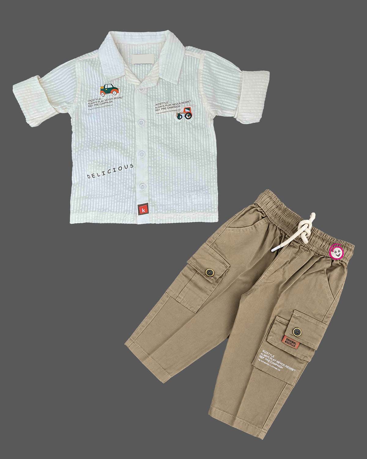 baby boy western wear embroidered shirt and cargo pant set