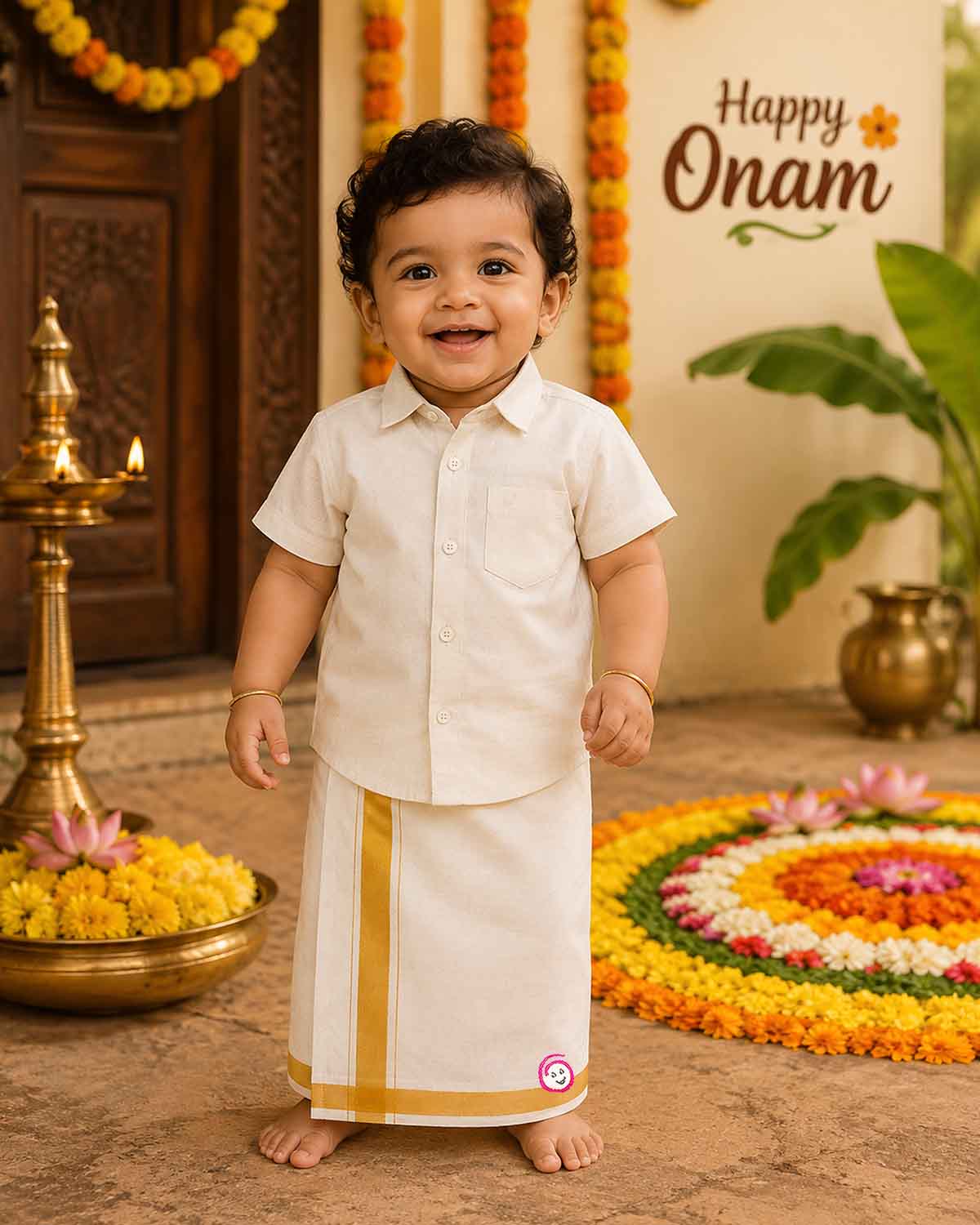 Dapper textured shirt and dhoti ethnic outfit for toddler boys festive wear
