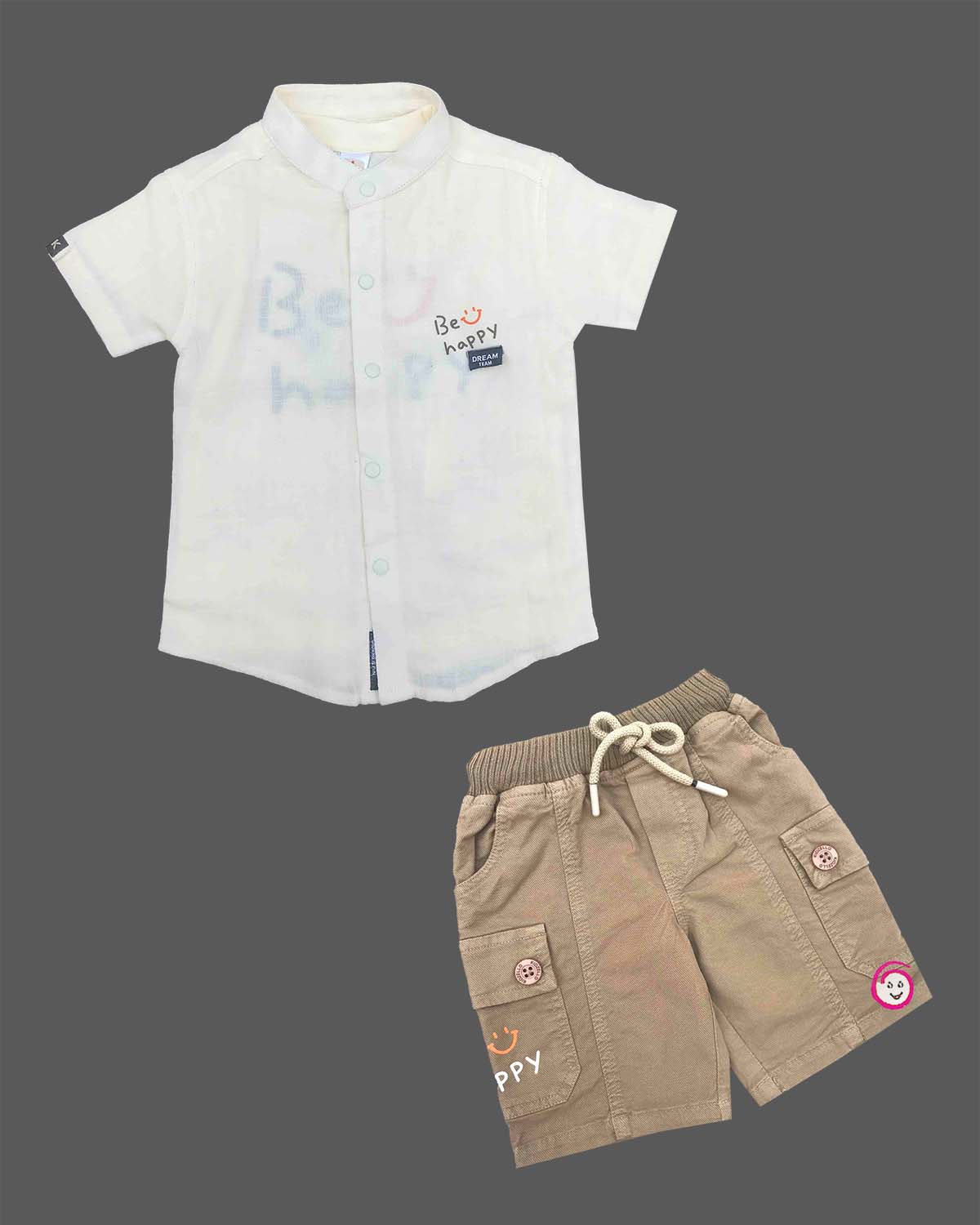 Toddler boy short sleeve mandarin collar shirt and drawstring cargo shorts set