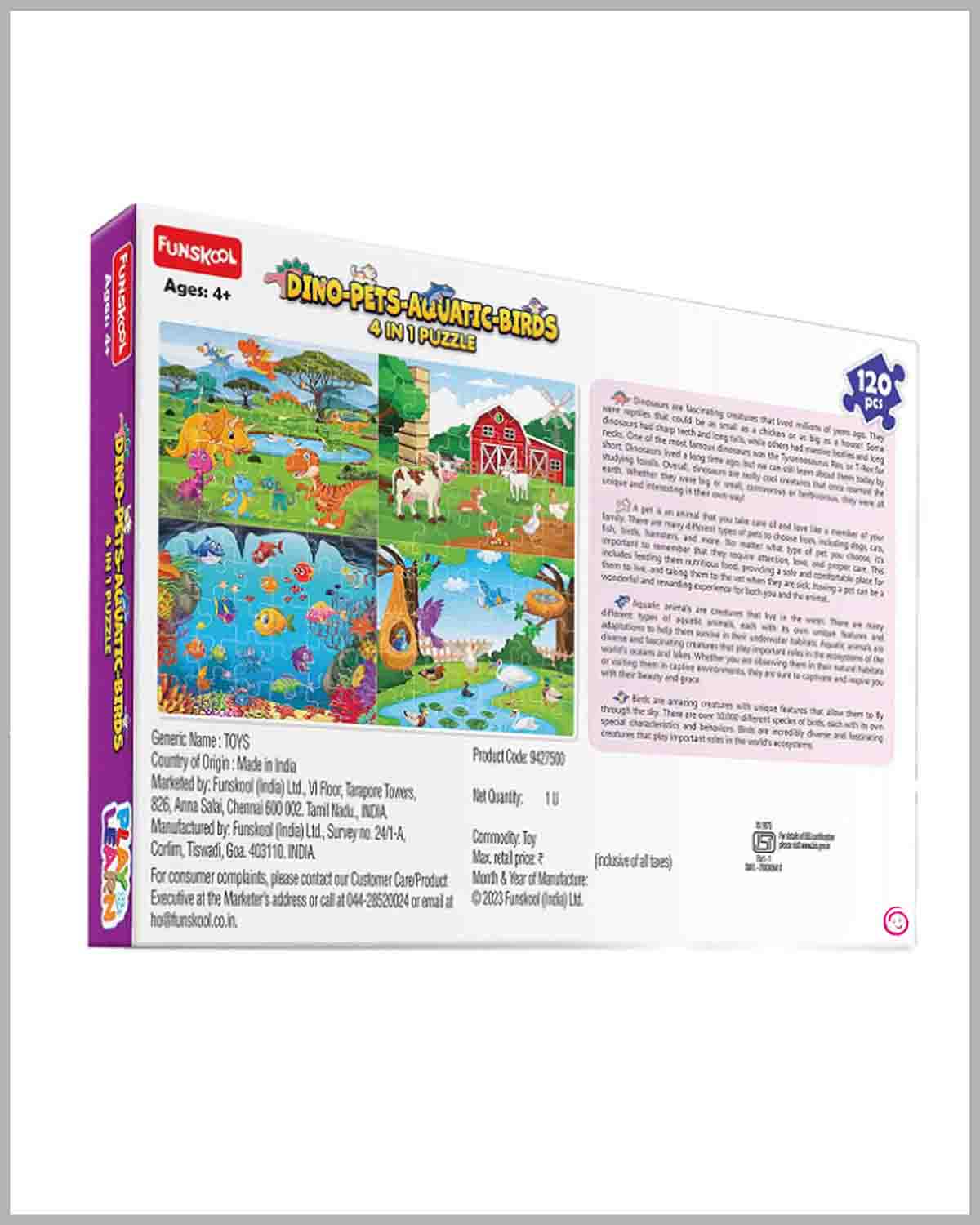 Funskool Play & Learn-Dino-Pets-Aquatic-Birds 4in1,Educational Puzzle