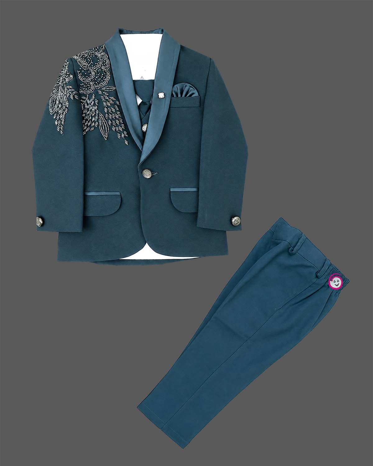 Dapper boy embellished suit set with blazer waistcoat shirt bow and pant for formal events