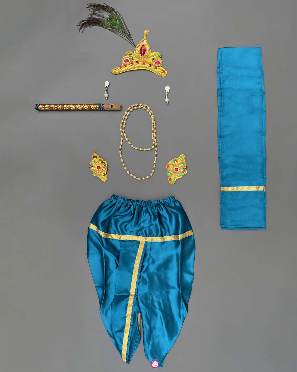 Young Prince Krishna dress set with mukut peacock feather flute dhoti and accessories for Gokulashtami