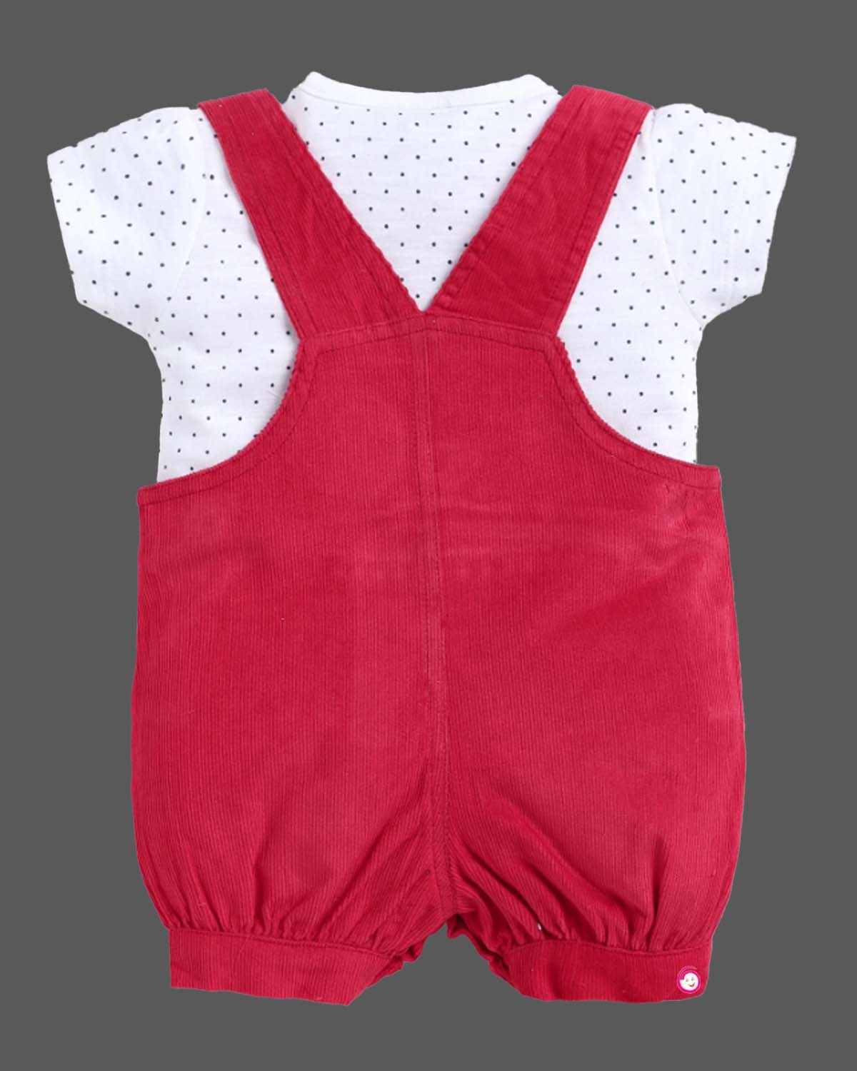 Girls printed half sleeve dungaree set - Red