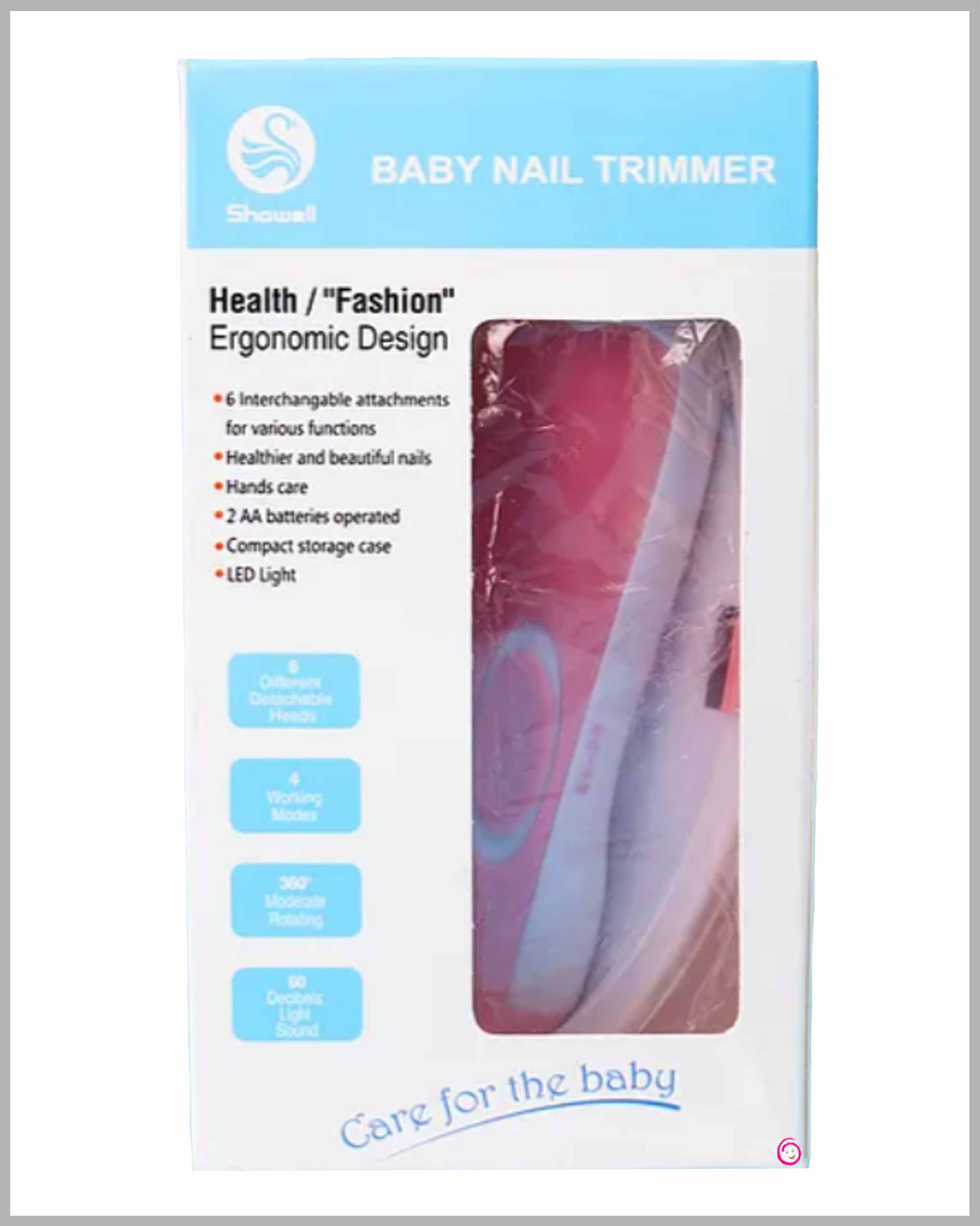 Baby Electric Nail Trimmer with 6 attachment and Led Light - Pink