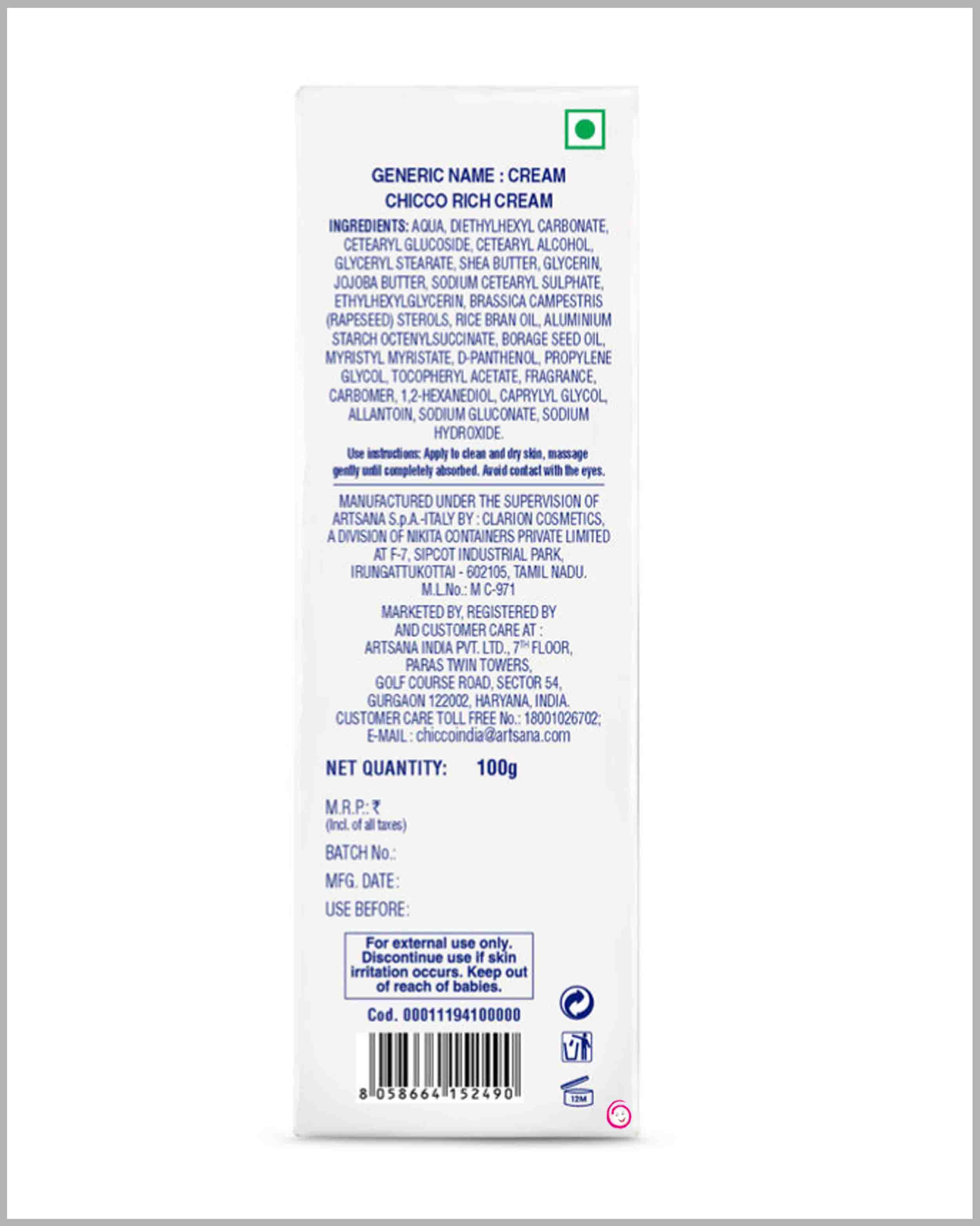 Chicco 100 gm Baby Moments Rich Cream