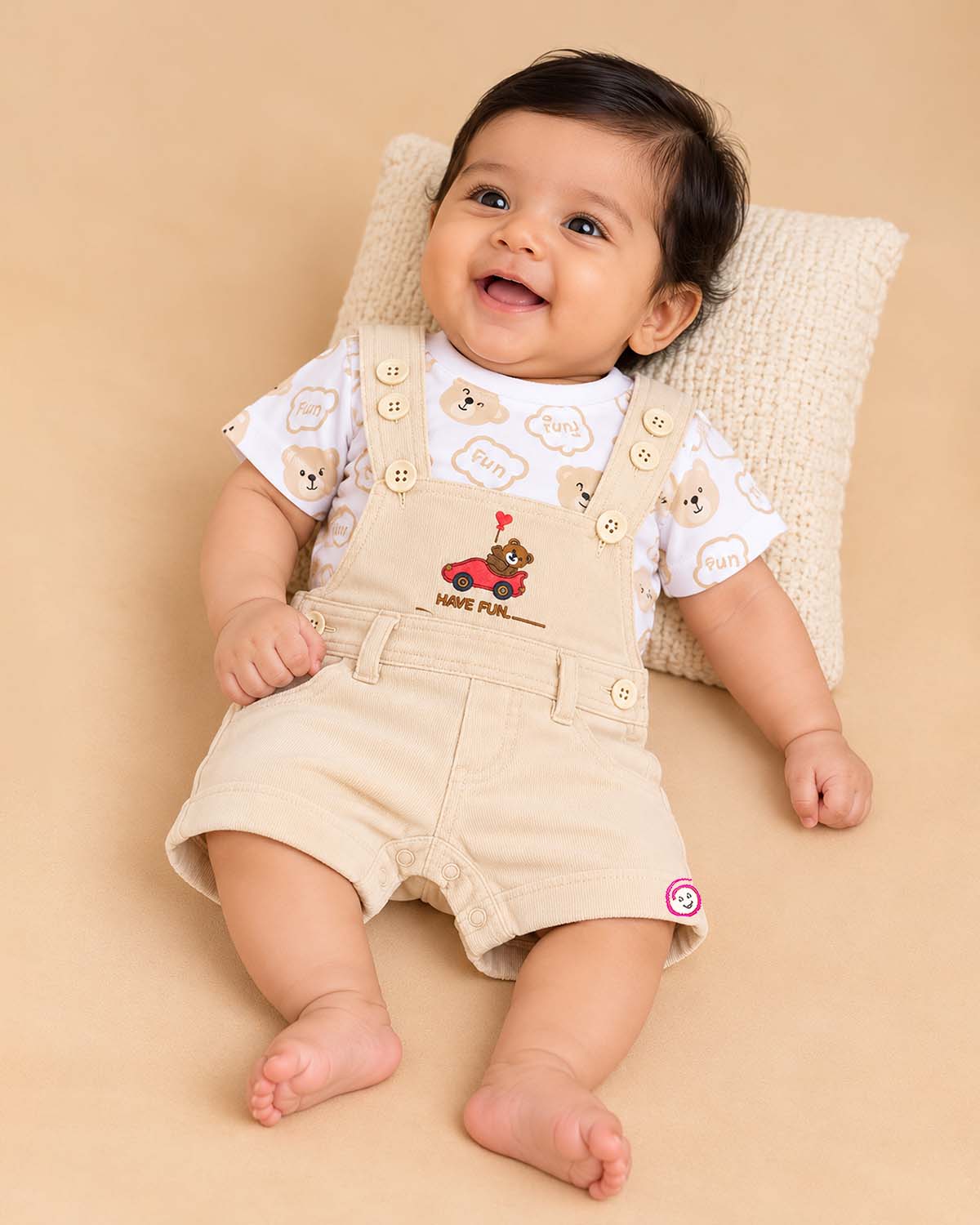 Printed t-shirt and teddy bear dungaree set baby clothes for boys