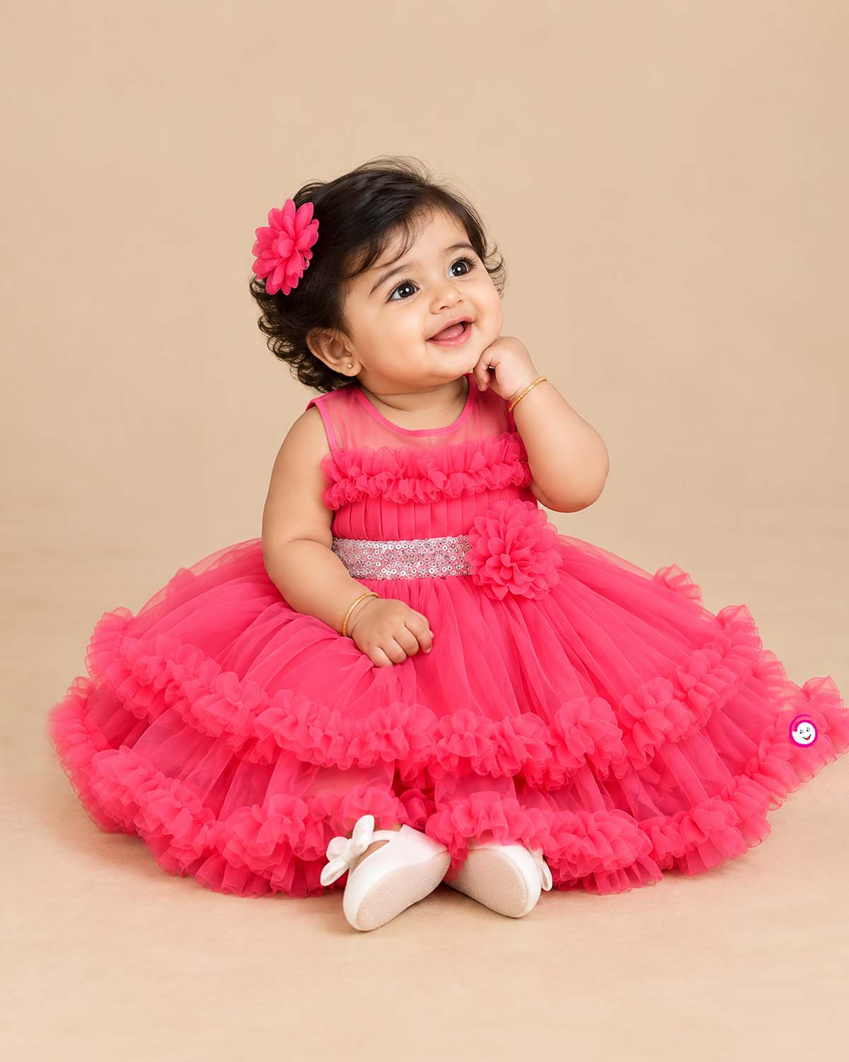 girlish party wear dress sequin floral net frock for birthday party