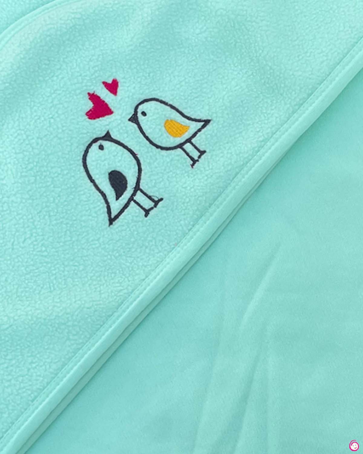 Kids bird printed Hooded Towel - Sea Green