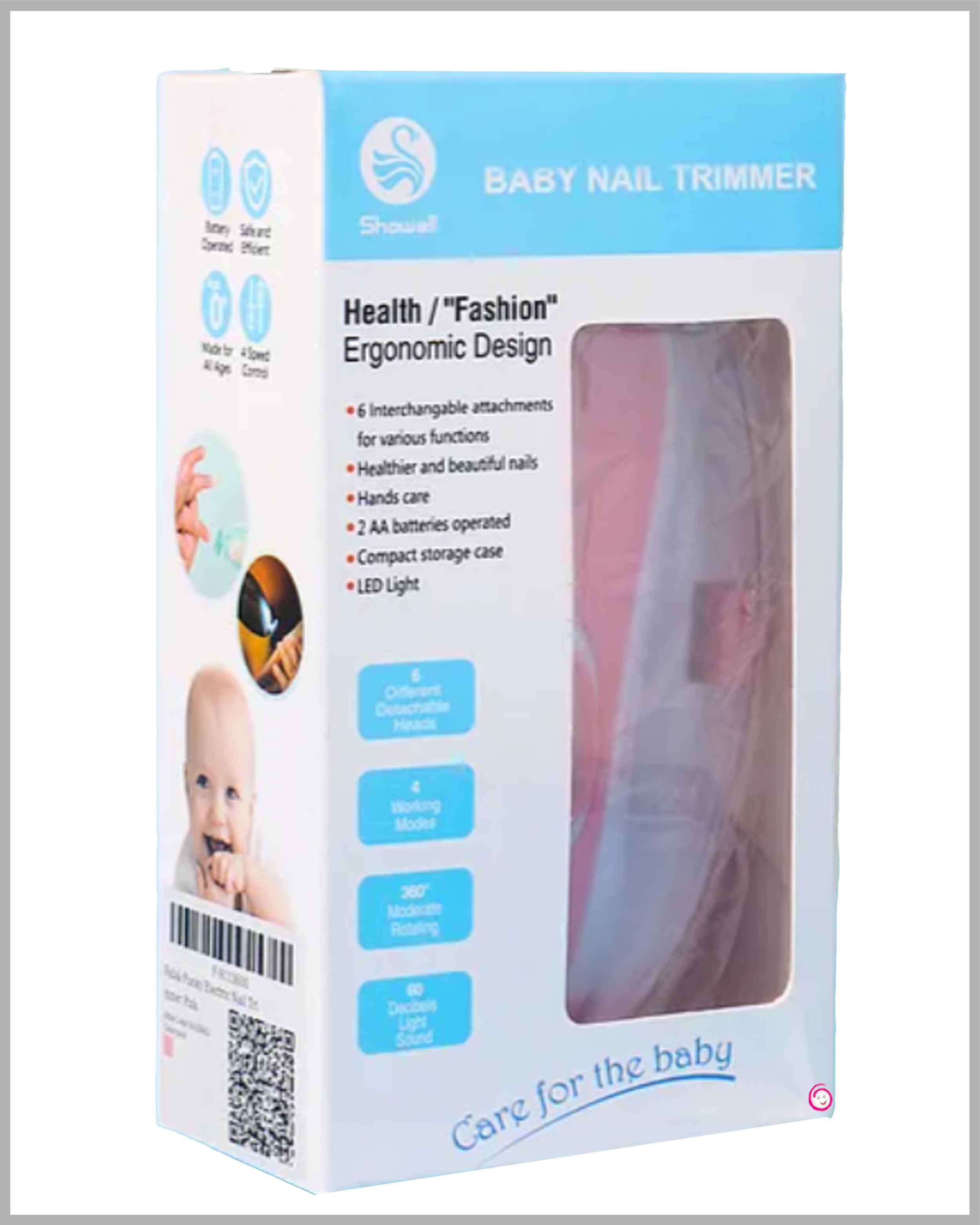 Baby Electric Nail Trimmer with 6 attachment and Led Light - Pink