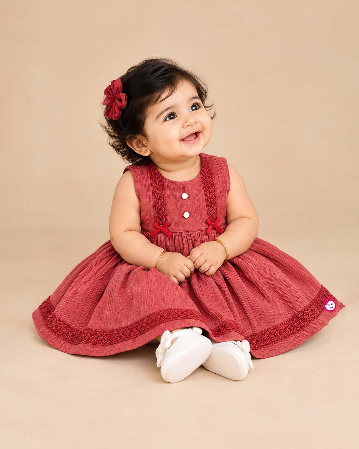 infants frock textured cotton dress for infant casual play wear