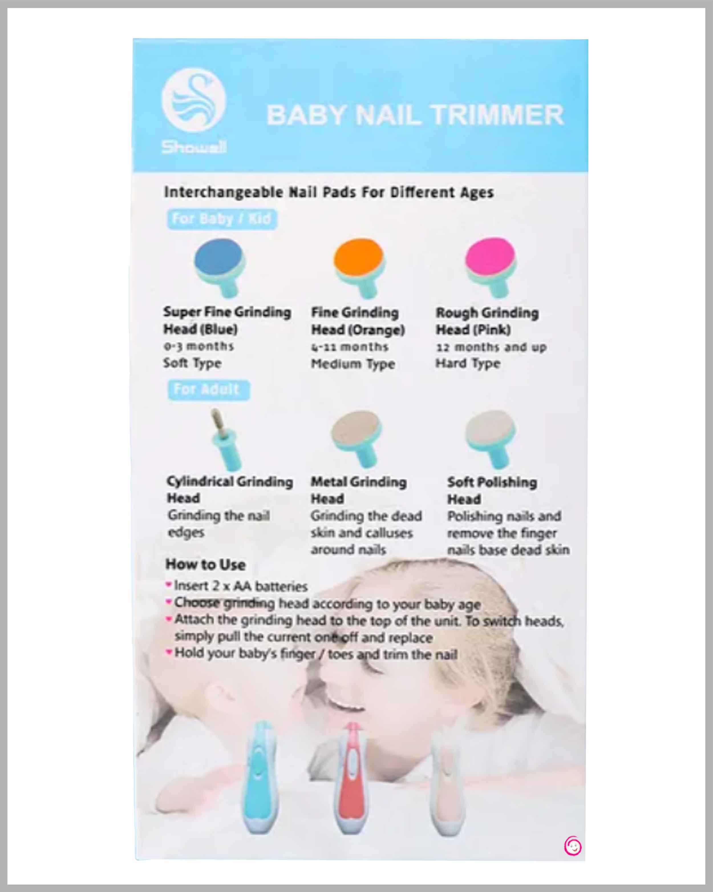 Baby Electric Nail Trimmer with 6 attachment and Led Light - Blue