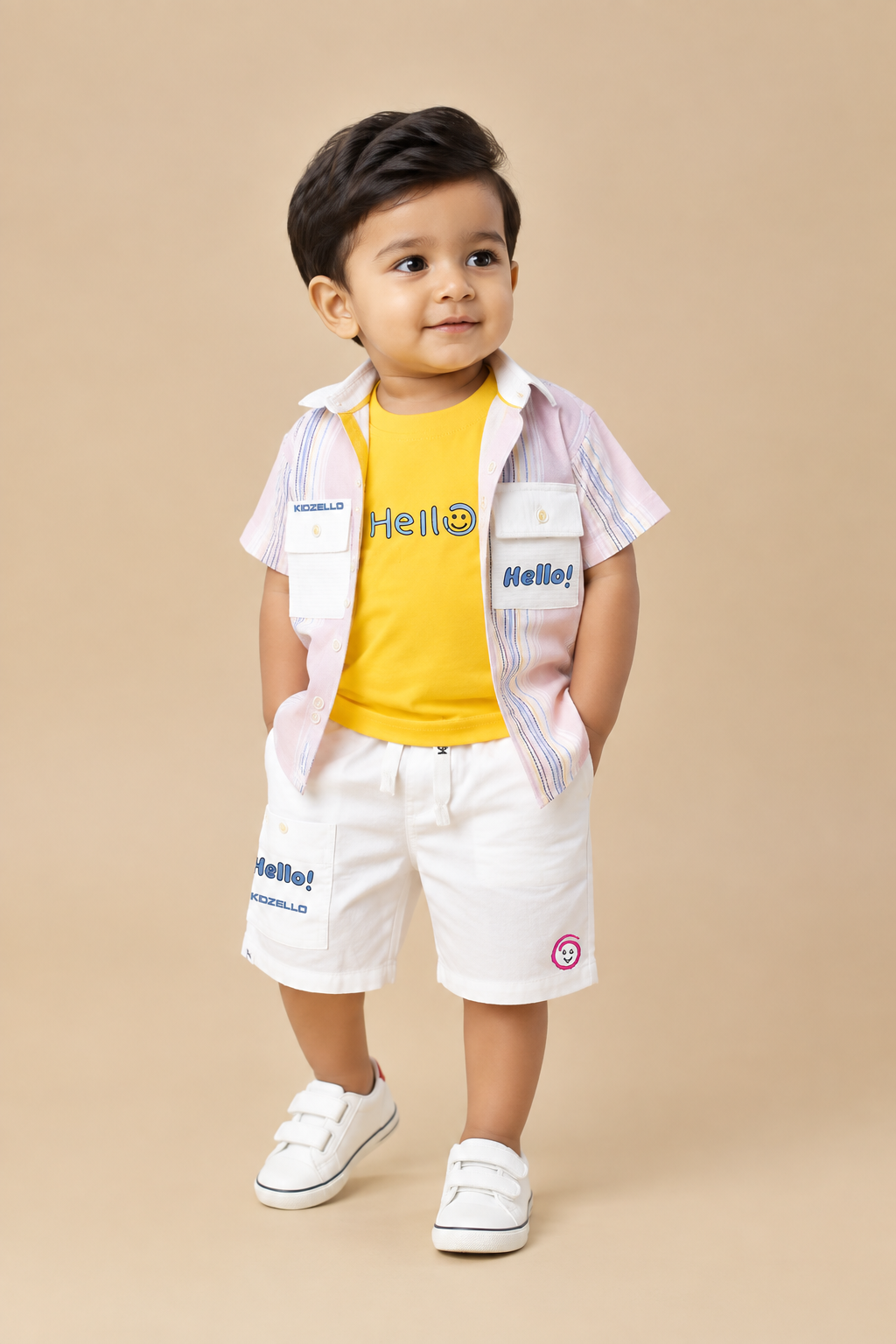 Toddler boys casual button down shirt and shorts set for summer outings