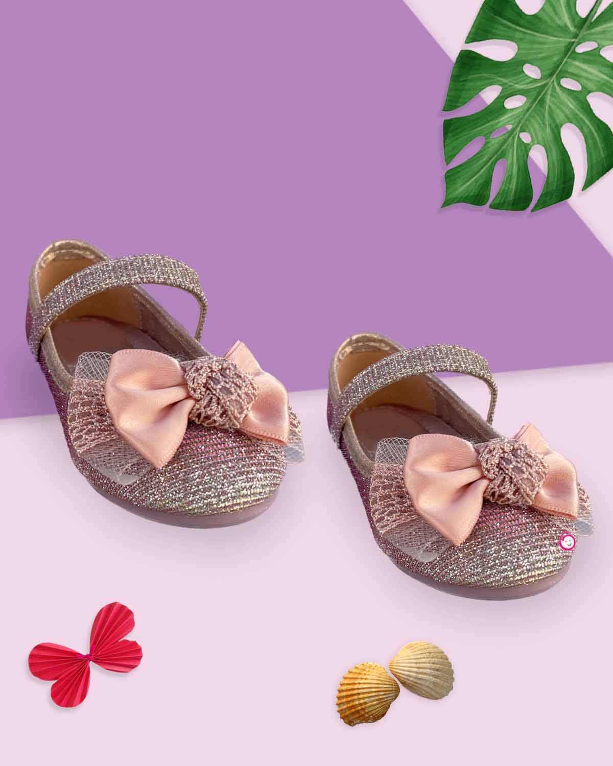 Girls bow applique velcro closure party shoes