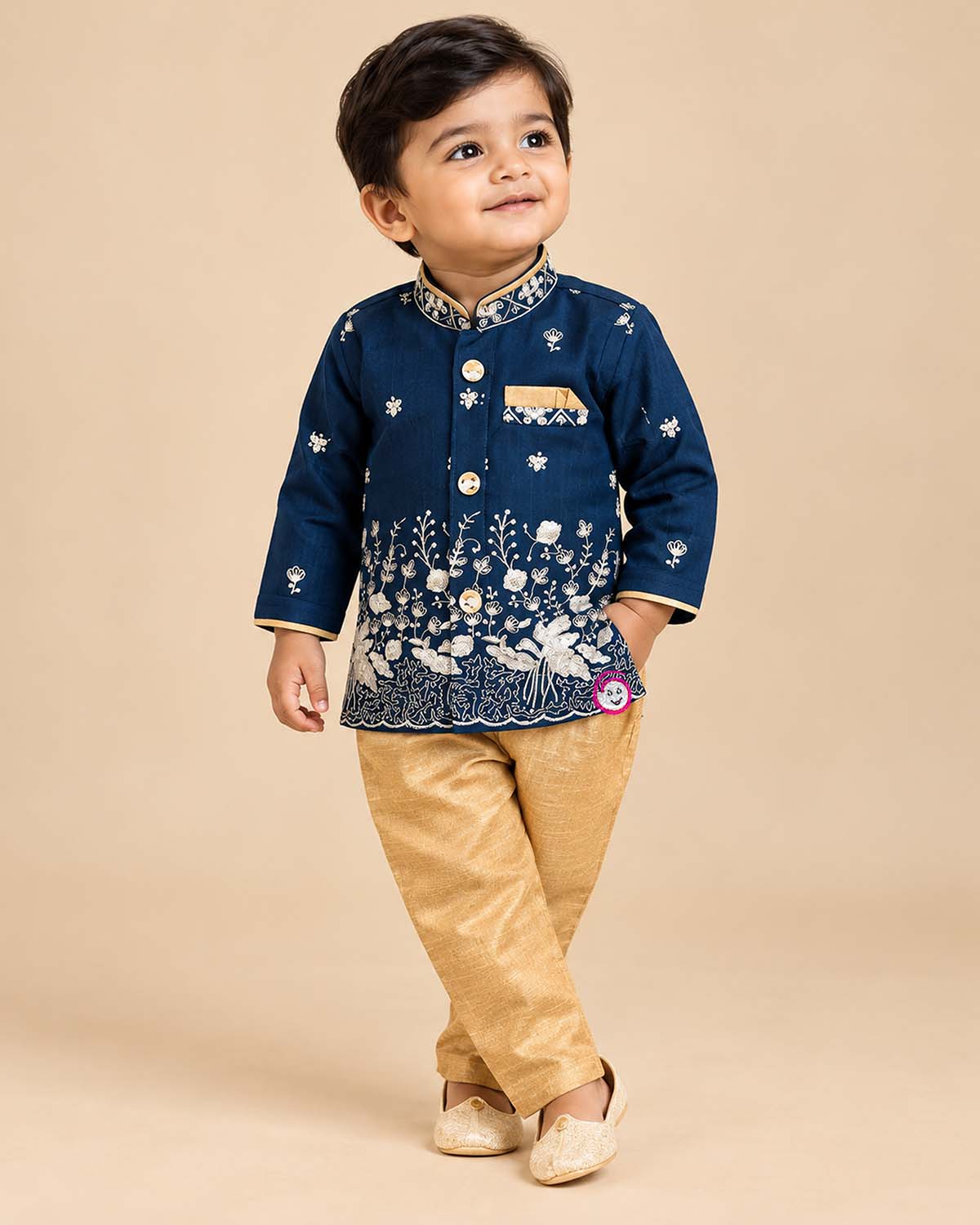 Boys embroidered silk sherwani set for wedding celebrations and festive ethnic functions