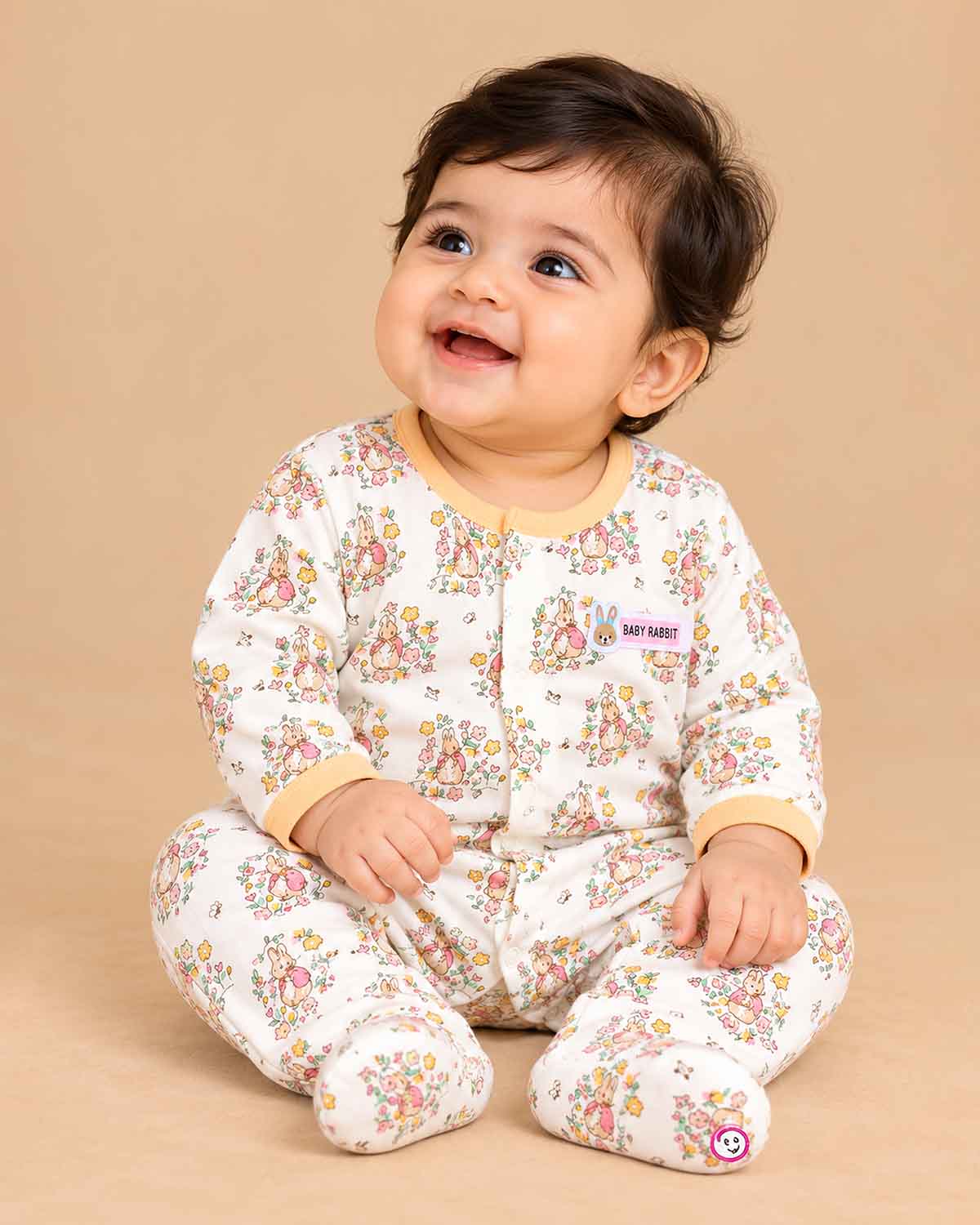 baby clothes floral bunny print footed cotton romper full sleeve jumpsuit for infants
