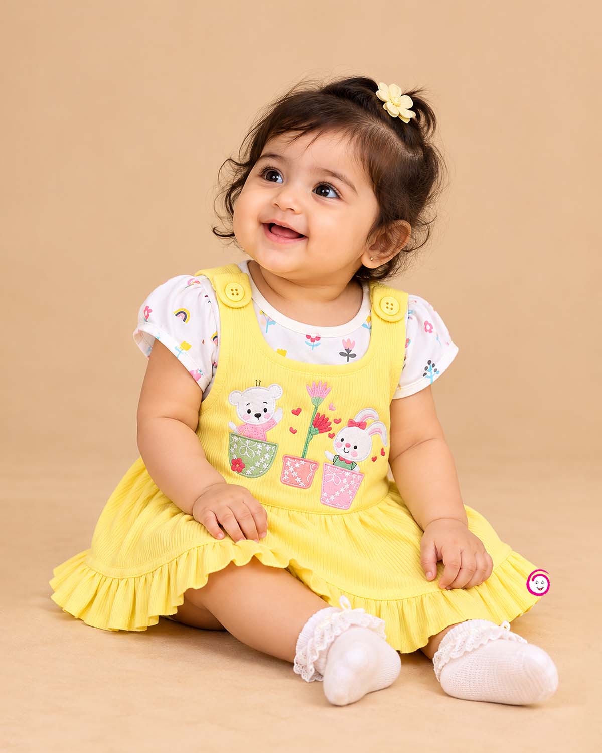 baby clothes embroidered ribbed cotton Puff sleeve pinafore frock for infants
