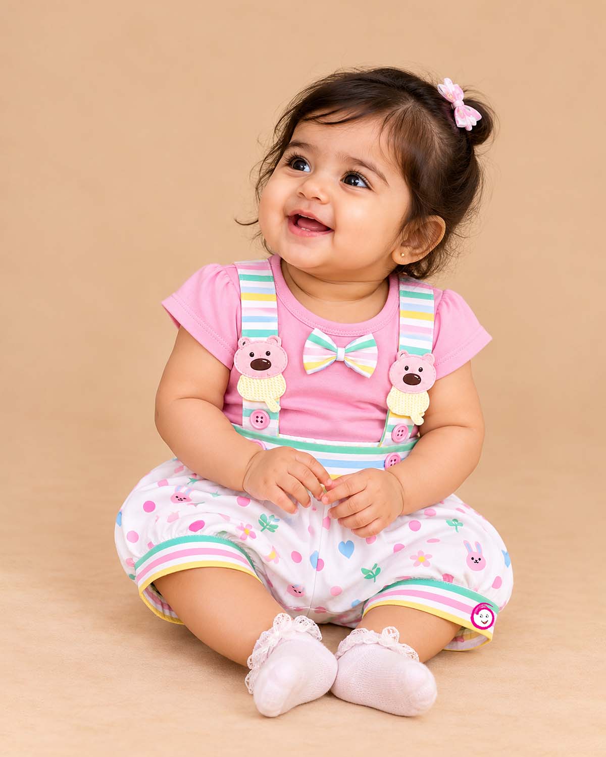 baby clothes printed t shirt with bow tie and suspender shorts set for infant party wear