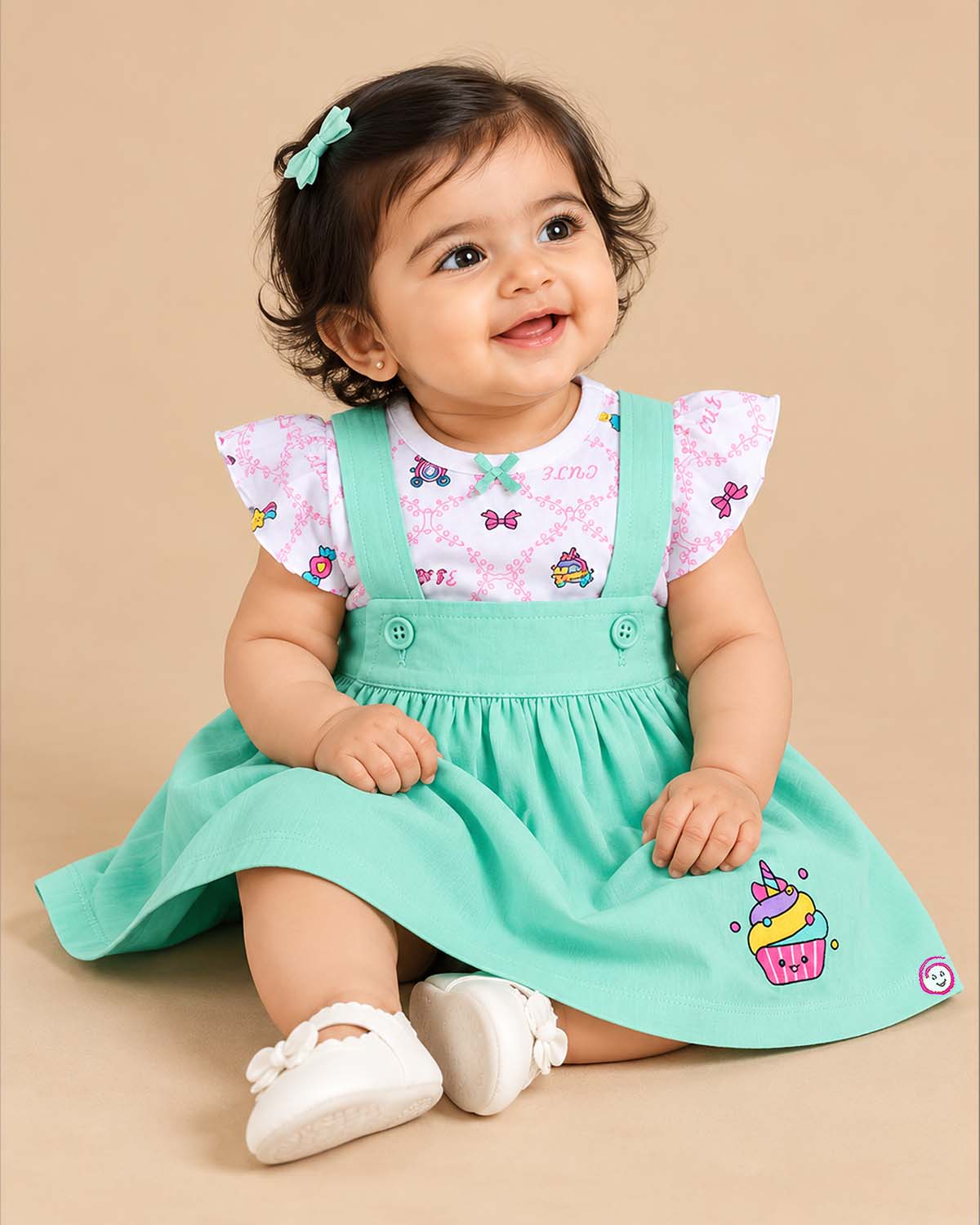 Baby girl printed cotton pinafore dress set with inner top for party wear