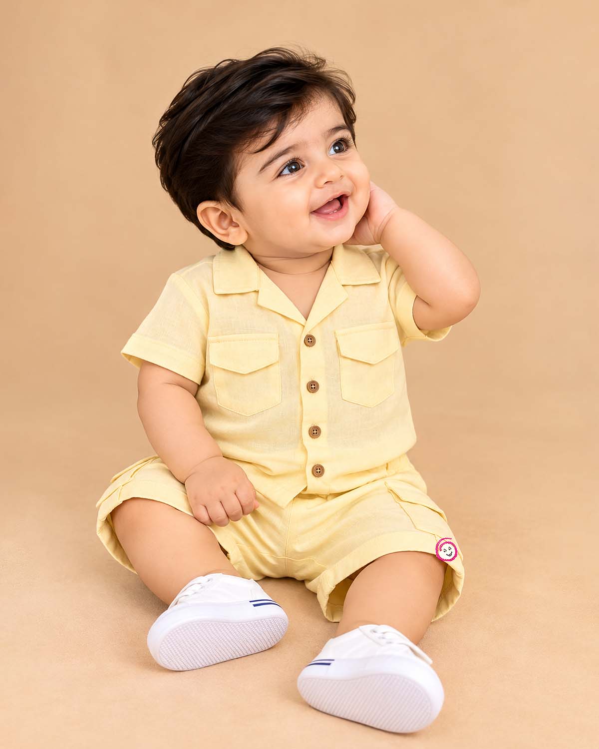 Infant boys short sleeve collar button down shirt and cargo shorts casual matching set