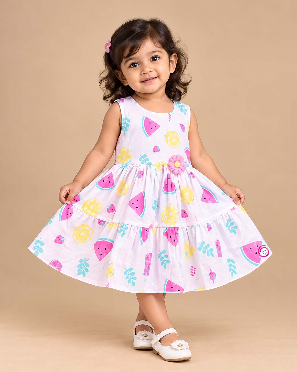 toddler fruit print cotton frock sleeveless casual party dress
