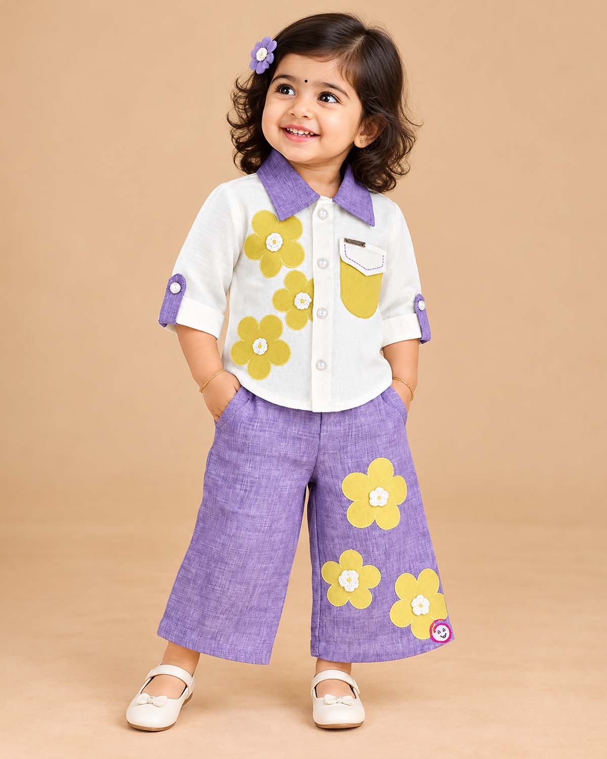 Toddler floral embroidered top and matching pants set for girls casual wear and parties