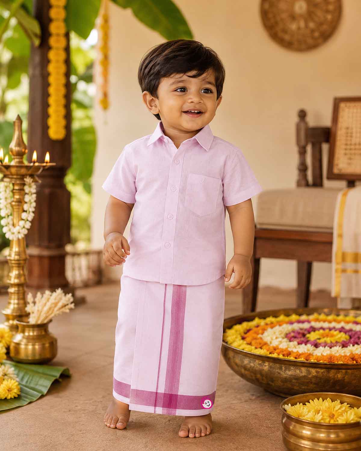 Charming traditional shirt and dhoti ensemble for toddler boys celebratory attire