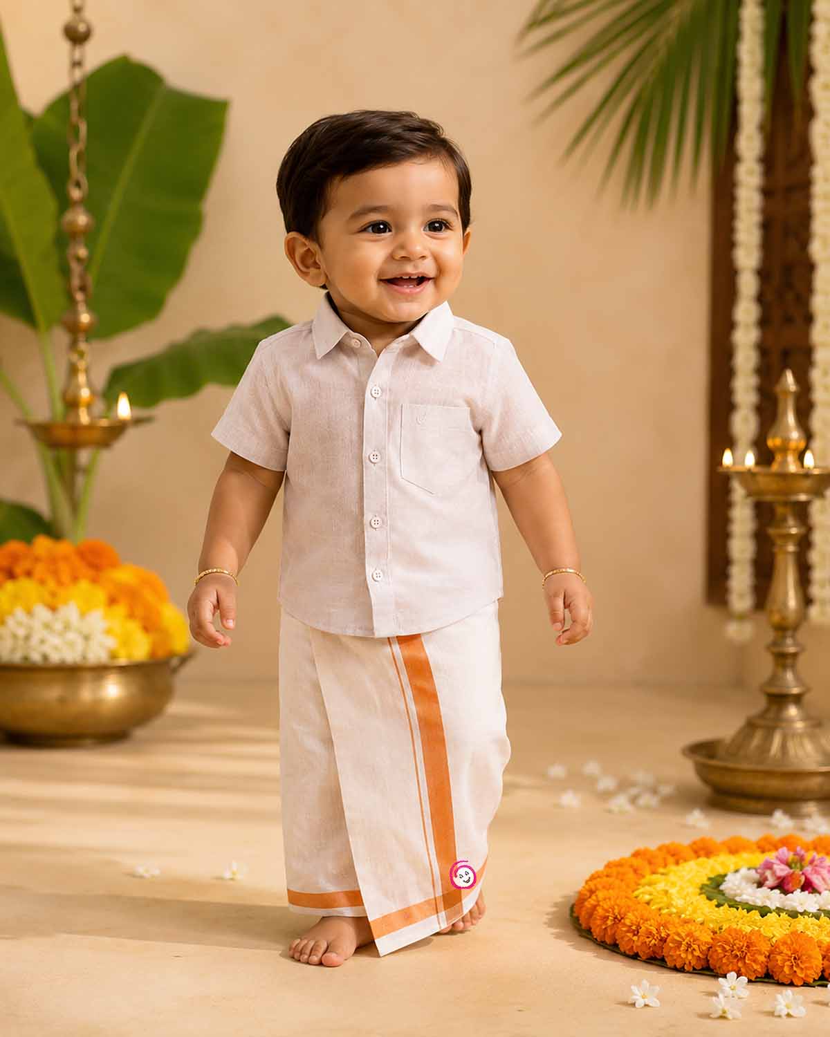 Traditional shirt and dhoti ethnic outfit for young boys festive functions