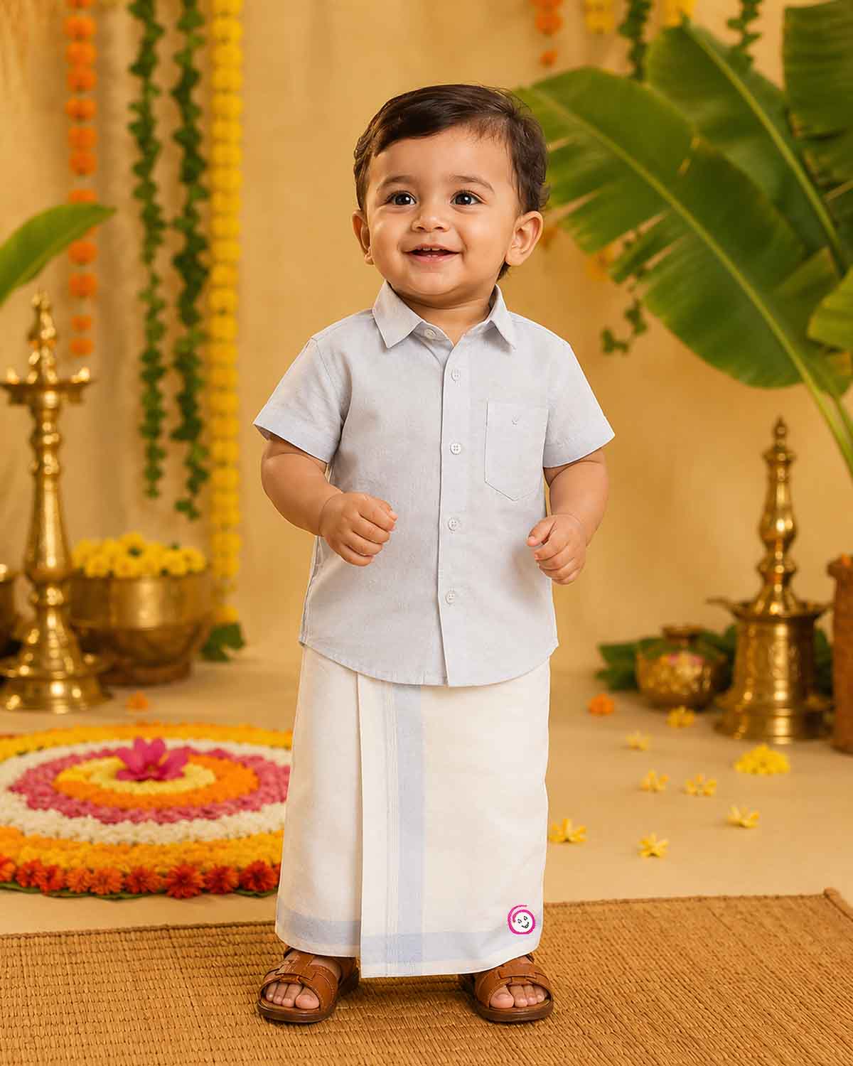 Refined festive shirt and dhoti ethnic outfit for young boys traditional style