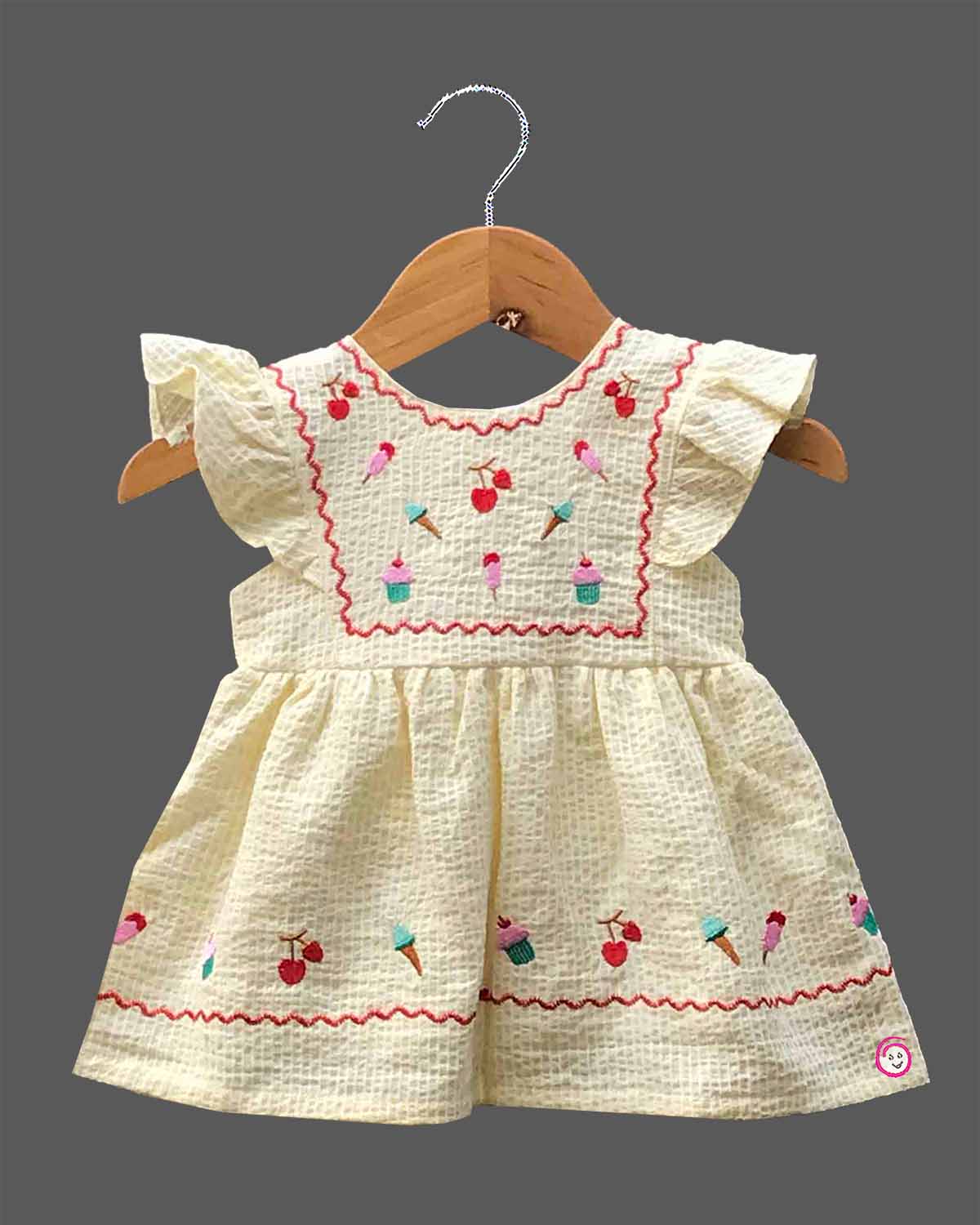 Baby Girl Embroidered Cotton Frock with flutter sleeves for summer playdate and casual outing