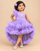 Baby girl designer one shoulder high low tail frock with tiered ruffles