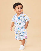 Vibrant road trip print baby boy top and shorts set for summer vacations, playdates, and park outings