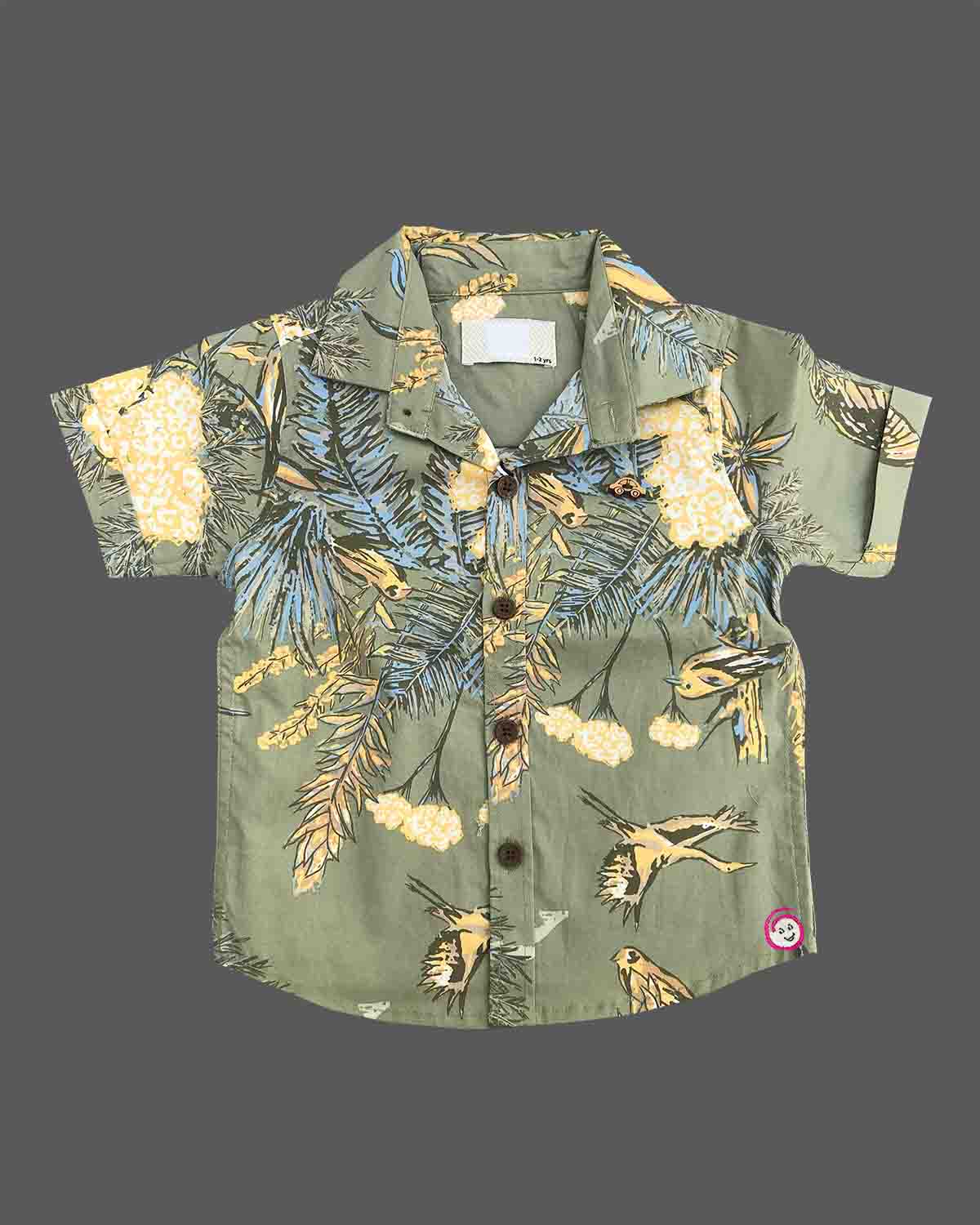 Toddler boys botanical print short sleeve shirt paired with pocket cargo shorts