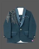 Dapper boy embellished suit set with blazer waistcoat shirt bow and pant for formal events