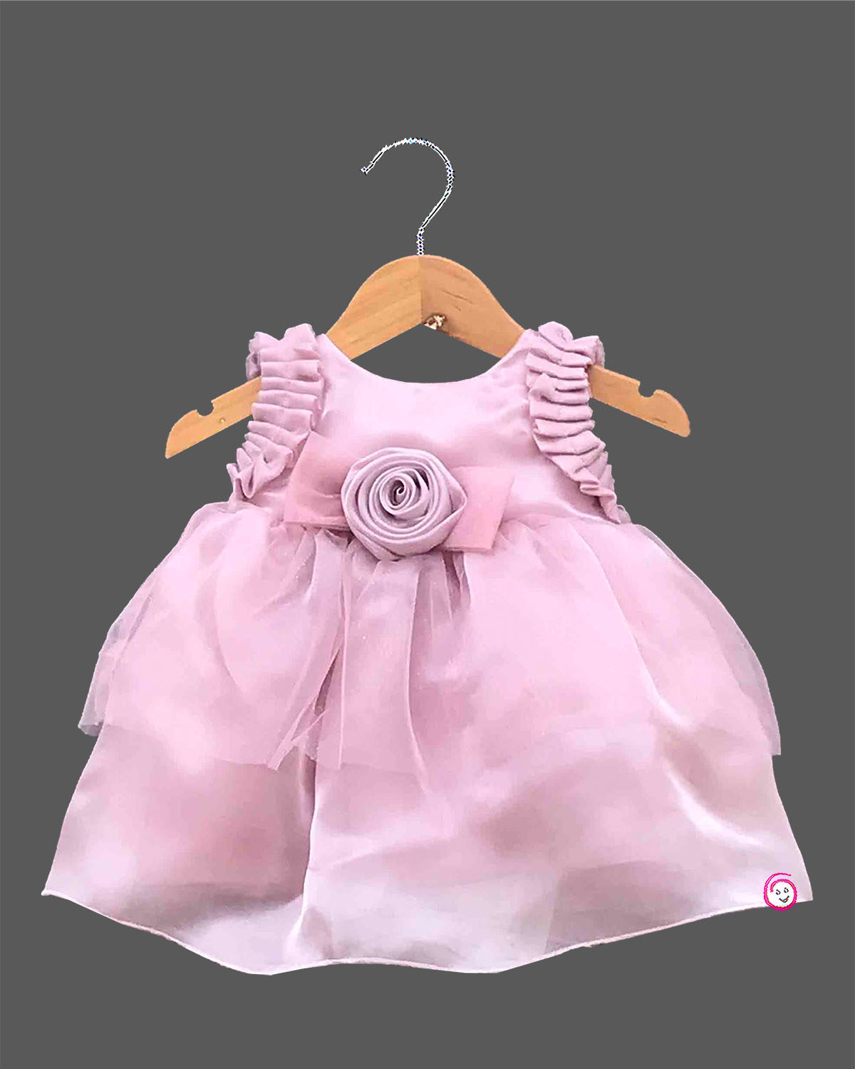 Toddler pink net frock with flower accent for girls party wear