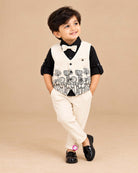 boys waistcoat suit set with embroidered vest shirt pant and bow tie for boys party wear