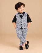 charming champ printed waistcoat suit with shirt bow tie and pant for boys party wear