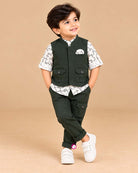 Boys waistcoat set with printed shirt and tailored pant for party wear