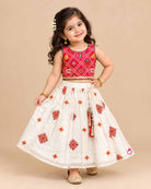 Girls patola print sleeveless choli with pleated mirror work skirt, lehenga choli for kids