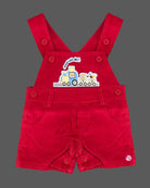Trendy young prince multi striped tee with embroidered train bib shorts for casual outings